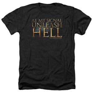 AN OFFCIALLY LICENSED GLADIATOR UNLEASH HELL MEN'S HEATHER T-SHIRT CHARCOAL