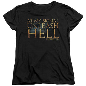 AN OFFCIALLY LICENSED GLADIATOR UNLEASH HELL WOMEN'S REGULAR FIT T-SHIRT BLACK