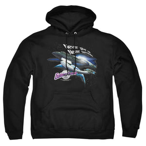 AN OFFCIALLY LICENSED GALAXY QUEST NEVER SURRENDER ADULT UNISEX PULLOVER HOODIE BLACK