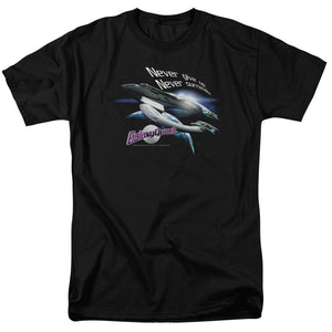 AN OFFCIALLY LICENSED GALAXY QUEST NEVER SURRENDER MEN'S REGULAR FIT T-SHIRT BLACK