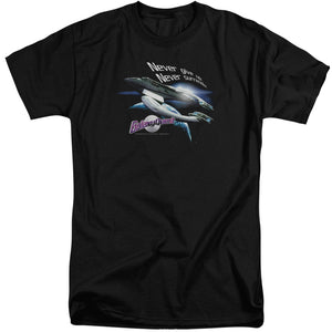 AN OFFCIALLY LICENSED GALAXY QUEST NEVER SURRENDER MEN'S TALL FIT T-SHIRT BLACK