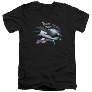 AN OFFCIALLY LICENSED GALAXY QUEST NEVER SURRENDER MEN'S V-NECK T-SHIRT BLACK
