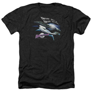 AN OFFCIALLY LICENSED GALAXY QUEST NEVER SURRENDER MEN'S HEATHER T-SHIRT CHARCOAL