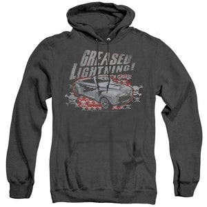 AN OFFCIALLY LICENSED GREASE GREASED LIGHTENING ADULT UNISEX HEATHER PULLOVER HOODIE BLACK