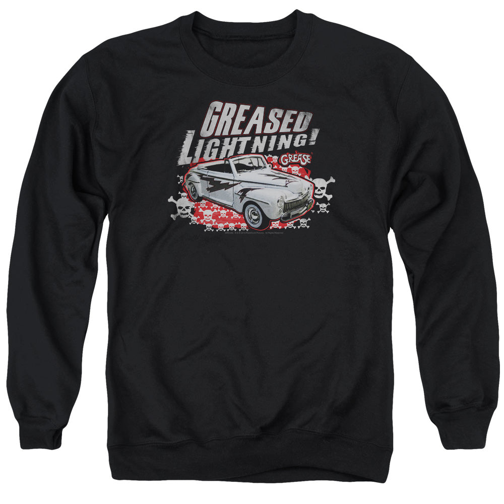 AN OFFCIALLY LICENSED GREASE GREASED LIGHTENING ADULT UNISEX CREWNECK SWEATSHIRT BLACK