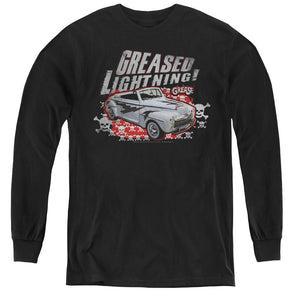 AN OFFCIALLY LICENSED GREASE GREASED LIGHTENING YOUTH LONG SLEEVE T-SHIRT BLACK