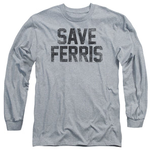 AN OFFCIALLY LICENSED FERRIS BUELLER SAVE FERRIS MEN'S LONG SLEEVE T-SHIRT ATHLETIC HEATHER