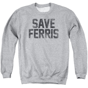 AN OFFCIALLY LICENSED FERRIS BUELLER SAVE FERRIS ADULT UNISEX CREWNECK SWEATSHIRT ATHLETIC HEATHER