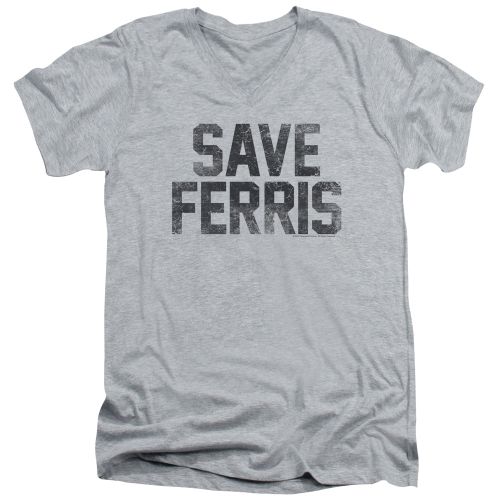AN OFFCIALLY LICENSED FERRIS BUELLER SAVE FERRIS MEN'S V-NECK T-SHIRT ATHLETIC HEATHER