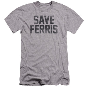 AN OFFCIALLY LICENSED FERRIS BUELLER SAVE FERRIS MEN'S PREMIUM SLIM FIT T-SHIRT ATHLETIC HEATHER