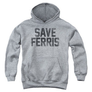 AN OFFCIALLY LICENSED FERRIS BUELLER SAVE FERRIS YOUTH HOODIE ATHLETIC HEATHER