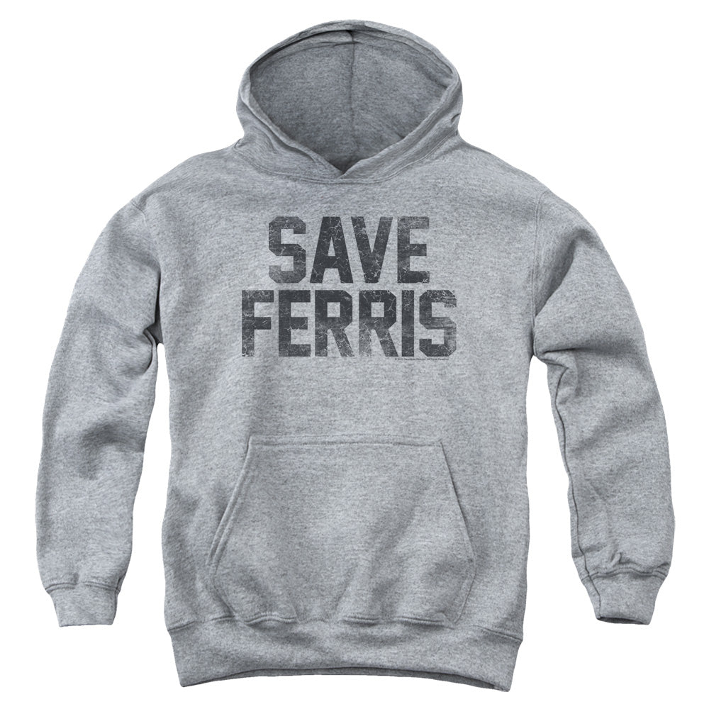 AN OFFCIALLY LICENSED FERRIS BUELLER SAVE FERRIS YOUTH HOODIE ATHLETIC HEATHER