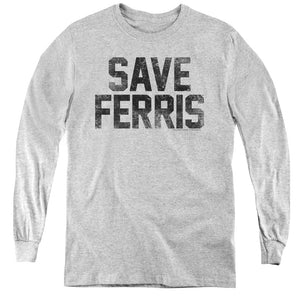 AN OFFCIALLY LICENSED FERRIS BUELLER SAVE FERRIS YOUTH LONG SLEEVE T-SHIRT ATHLETIC HEATHER