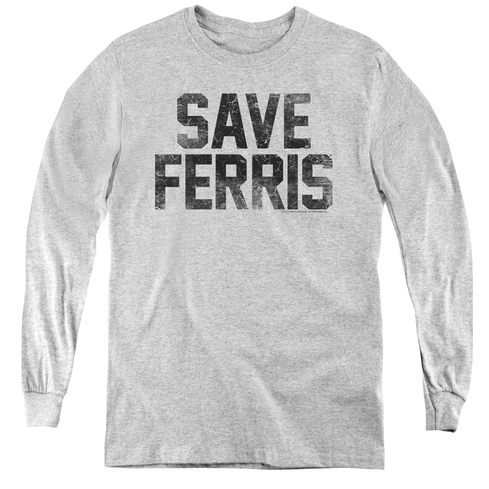 AN OFFCIALLY LICENSED FERRIS BUELLER SAVE FERRIS YOUTH LONG SLEEVE T-SHIRT ATHLETIC HEATHER