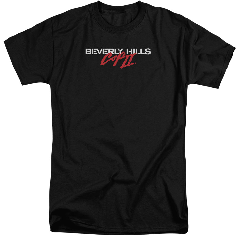 AN OFFCIALLY LICENSED BEVERLY HILLS COP II LOGO MEN'S TALL FIT T-SHIRT BLACK