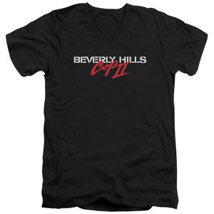 AN OFFCIALLY LICENSED BEVERLY HILLS COP II LOGO MEN'S V-NECK T-SHIRT BLACK