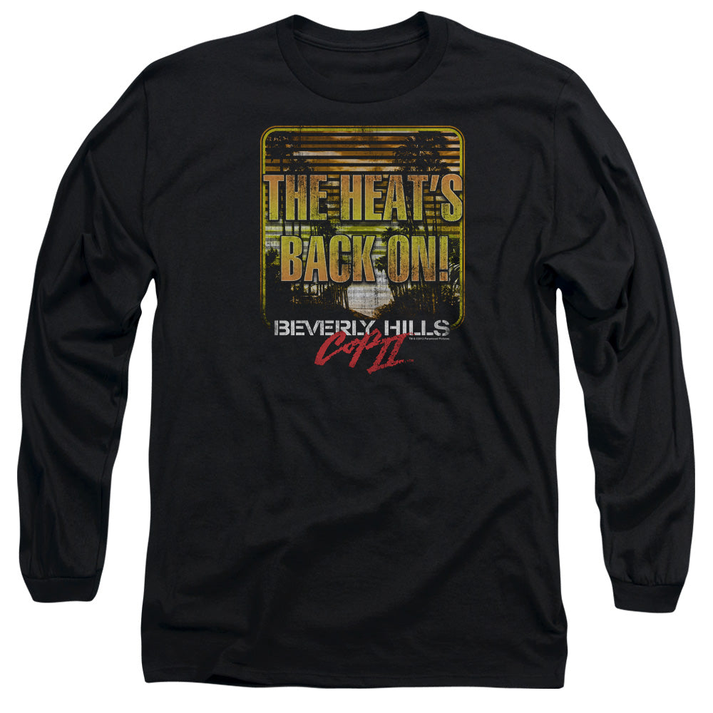 AN OFFCIALLY LICENSED BEVERLY HILLS COP II THE HEATS BACK ON MEN'S LONG SLEEVE T-SHIRT BLACK