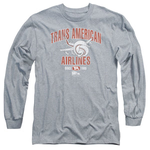 AN OFFCIALLY LICENSED AIRPLANE TRANS AMERICAN MEN'S LONG SLEEVE T-SHIRT ATHLETIC HEATHER