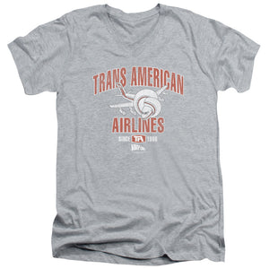 AN OFFCIALLY LICENSED AIRPLANE TRANS AMERICAN MEN'S V-NECK T-SHIRT ATHLETIC HEATHER