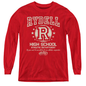 AN OFFCIALLY LICENSED GREASE RYDELL HIGH YOUTH LONG SLEEVE T-SHIRT RED