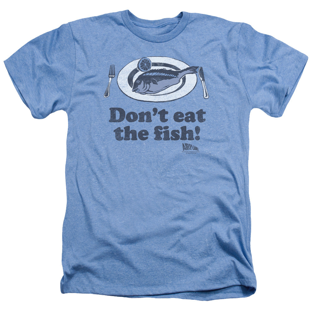 AN OFFCIALLY LICENSED AIRPLANE DONT EAT THE FISH MEN'S HEATHER T-SHIRT LIGHT BLUE