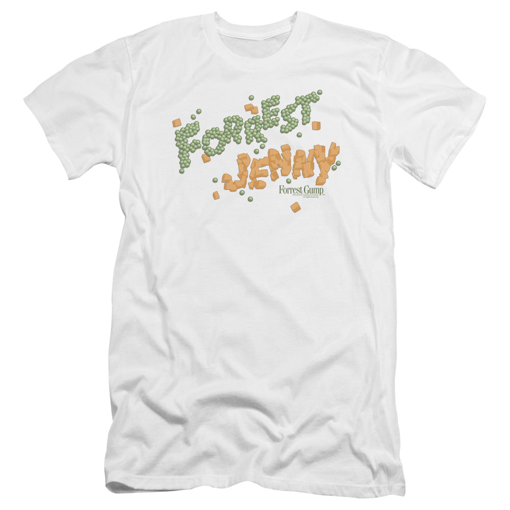 AN OFFCIALLY LICENSED FORREST GUMP PEAS AND CARROTS MEN'S PREMIUM SLIM FIT T-SHIRT WHITE