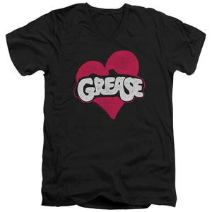AN OFFCIALLY LICENSED GREASE HEART MEN'S V-NECK T-SHIRT BLACK
