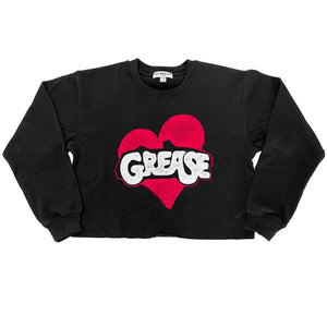 AN OFFCIALLY LICENSED GREASE HEART WOMEN'S CROP SWEATSHIRT BLACK