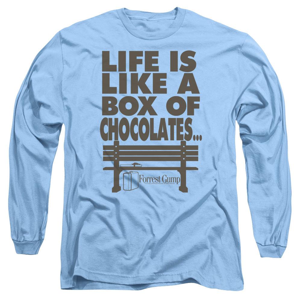 AN OFFCIALLY LICENSED FORREST GUMP LIFE MEN'S LONG SLEEVE T-SHIRT CAROLINA BLUE