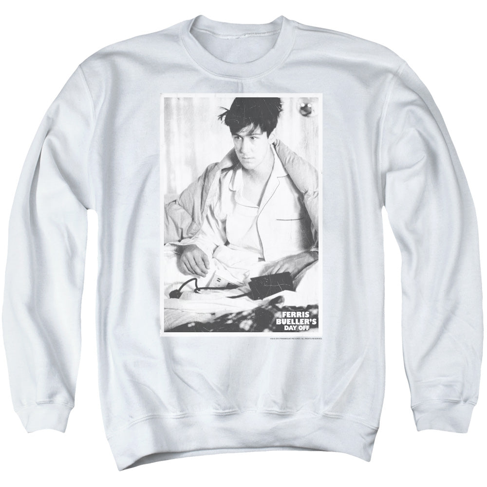 AN OFFCIALLY LICENSED FERRIS BUELLER CAMERON ADULT UNISEX CREWNECK SWEATSHIRT WHITE