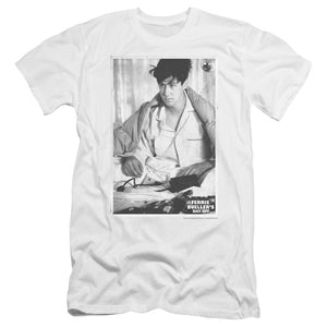 AN OFFCIALLY LICENSED FERRIS BUELLER CAMERON MEN'S PREMIUM SLIM FIT T-SHIRT WHITE