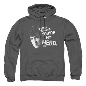 AN OFFCIALLY LICENSED FERRIS BUELLER MY HERO ADULT UNISEX PULLOVER HOODIE CHARCOAL