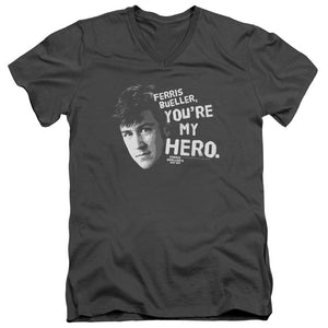 AN OFFCIALLY LICENSED FERRIS BUELLER MY HERO MEN'S V-NECK T-SHIRT CHARCOAL