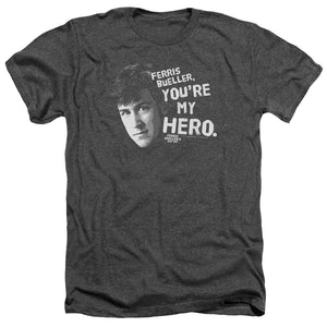 AN OFFCIALLY LICENSED FERRIS BUELLER MY HERO MEN'S HEATHER T-SHIRT CHARCOAL