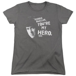 AN OFFCIALLY LICENSED FERRIS BUELLER MY HERO WOMEN'S REGULAR FIT T-SHIRT CHARCOAL