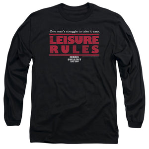 AN OFFCIALLY LICENSED FERRIS BUELLER LEISURE RULES MEN'S LONG SLEEVE T-SHIRT BLACK