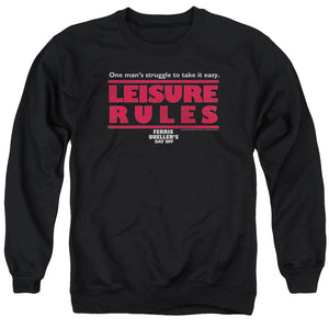 AN OFFCIALLY LICENSED FERRIS BUELLER LEISURE RULES ADULT UNISEX CREWNECK SWEATSHIRT BLACK