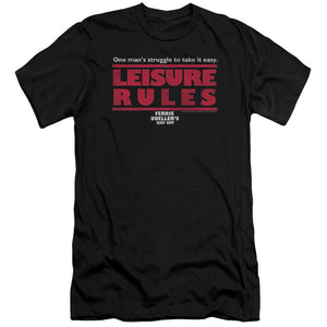 AN OFFCIALLY LICENSED FERRIS BUELLER LEISURE RULES MEN'S PREMIUM SLIM FIT T-SHIRT BLACK