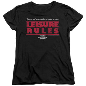 AN OFFCIALLY LICENSED FERRIS BUELLER LEISURE RULES WOMEN'S REGULAR FIT T-SHIRT BLACK