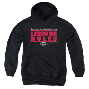 AN OFFCIALLY LICENSED FERRIS BUELLER LEISURE RULES YOUTH HOODIE BLACK