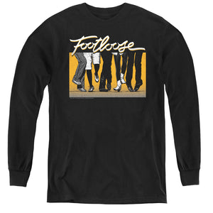 AN OFFCIALLY LICENSED FOOTLOOSE DANCE PARTY YOUTH LONG SLEEVE T-SHIRT BLACK