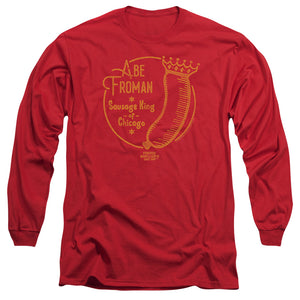 AN OFFCIALLY LICENSED FERRIS BUELLER ABE FROMAN MEN'S LONG SLEEVE T-SHIRT RED