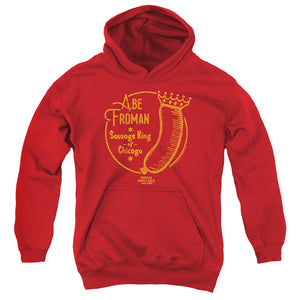 AN OFFCIALLY LICENSED FERRIS BUELLER ABE FROMAN YOUTH HOODIE RED