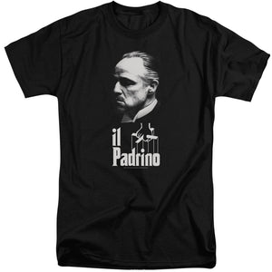 AN OFFCIALLY LICENSED GODFATHER IL PADRINO MEN'S TALL FIT T-SHIRT BLACK