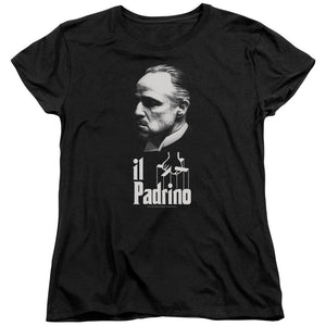 AN OFFCIALLY LICENSED GODFATHER IL PADRINO WOMEN'S REGULAR FIT T-SHIRT BLACK