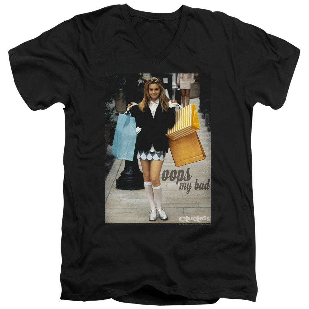 AN OFFCIALLY LICENSED CLUELESS OOPS MY BAD MEN'S V-NECK T-SHIRT BLACK