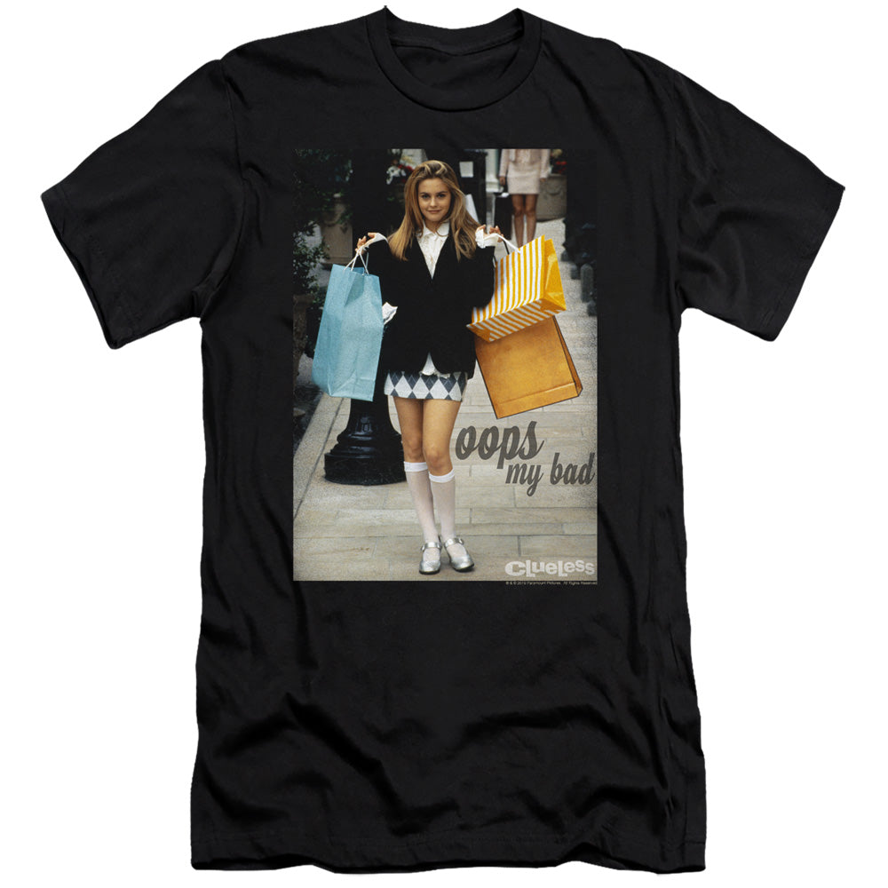 AN OFFCIALLY LICENSED CLUELESS OOPS MY BAD MEN'S PREMIUM SLIM FIT T-SHIRT BLACK