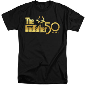 AN OFFCIALLY LICENSED GODFATHER GODFATHER 50TH LOGO MEN'S TALL FIT T-SHIRT BLACK