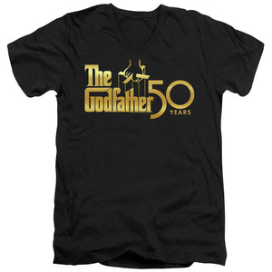 AN OFFCIALLY LICENSED GODFATHER GODFATHER 50TH LOGO MEN'S V-NECK T-SHIRT BLACK