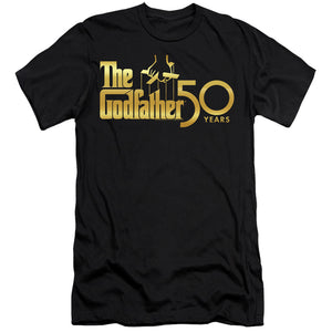 AN OFFCIALLY LICENSED GODFATHER GODFATHER 50TH LOGO MEN'S PREMIUM SLIM FIT T-SHIRT BLACK